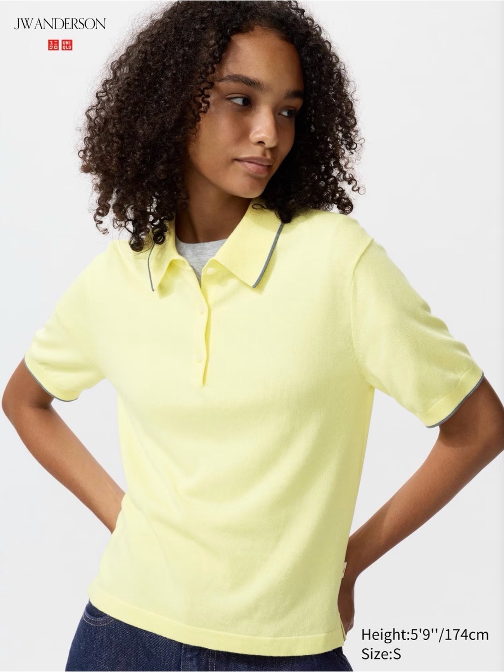 JW ANDERSON Pale Yellow Short-Sleeve Polo Top with Contrast Trim